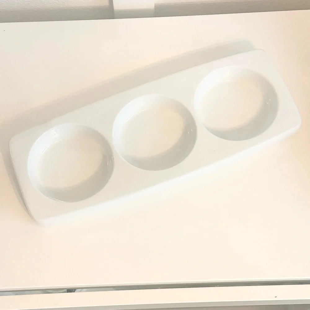 Crate Barrel Bret Bortner Condiment Spoon Ladle Rest Divided Serving Tray Plate